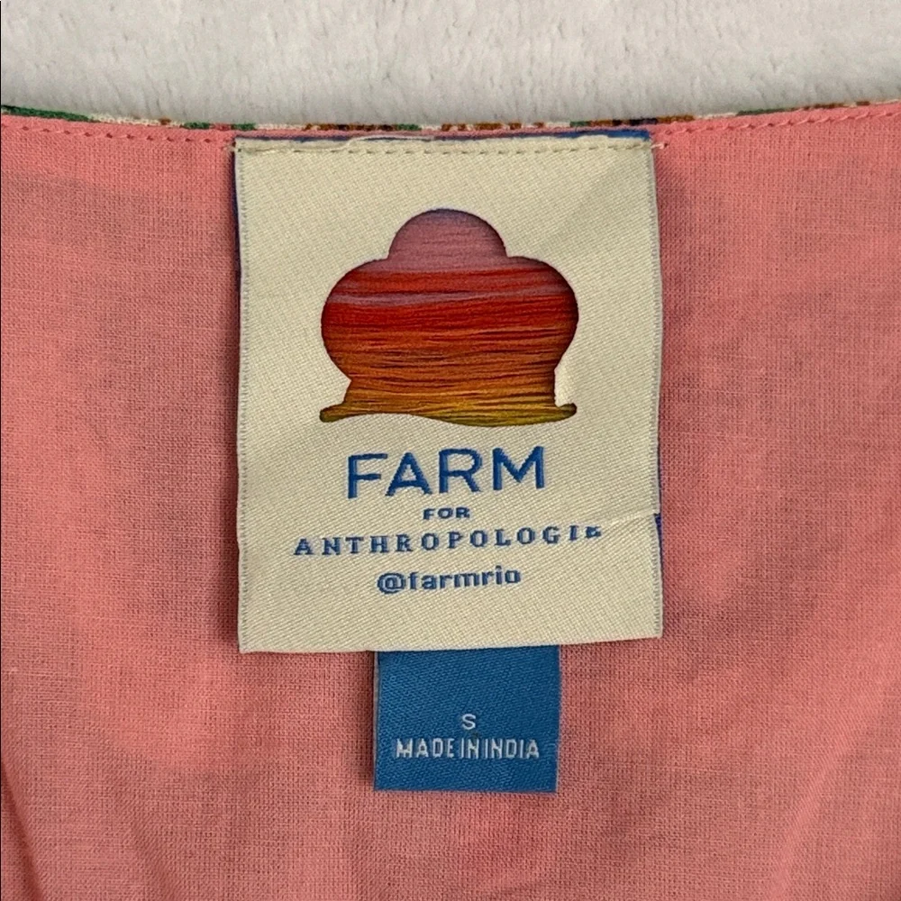 Farm Rio for Anthropologie | Deep-V Puff-Sleeve Linen Blend Boho Crop Top (S) - Picture 8 of 16